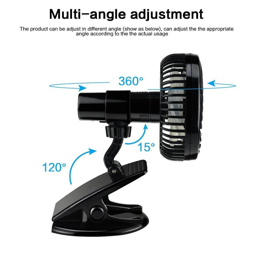 Mini USB Clip Fan – Silent 4-Blade Stroller & Desk Fan, Rechargeable, 3 Speeds, Portable Cooling with USB Output