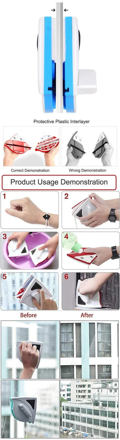 Smart Window Cleaner Double-Sided Magnetic Glass Wiper Tool for Home